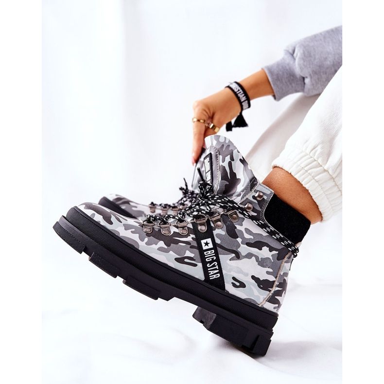 Leder Trappers Stiefel Big Star II274368 Moro Schwarz weiß 2