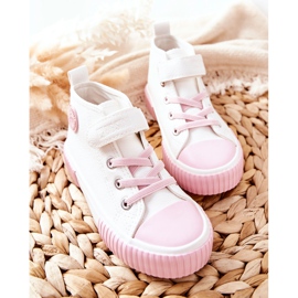 Hohe Sneakers für Kinder mit Klettverschluss Big Star II374014 Weiß rosa 3