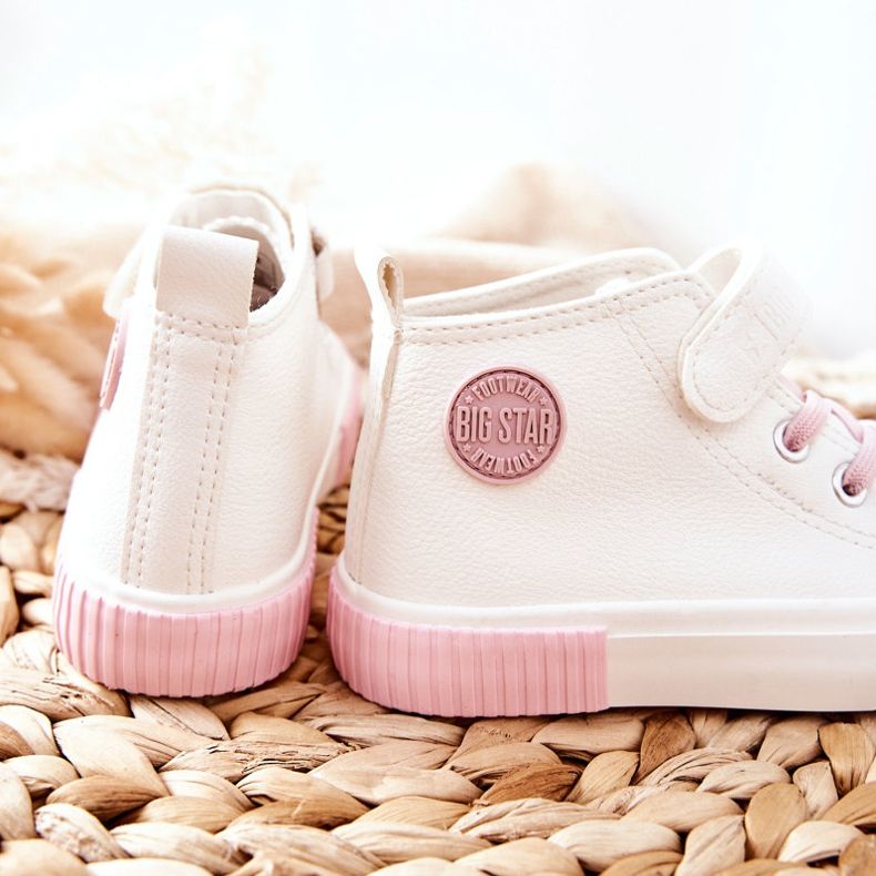 Hohe Sneakers für Kinder mit Klettverschluss Big Star II374014 Weiß rosa 1