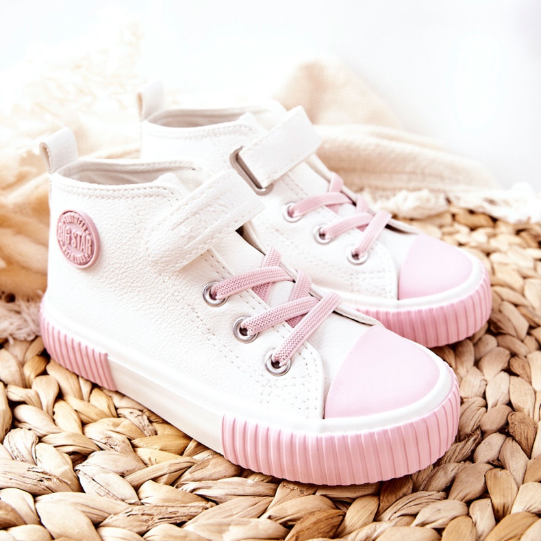 Hohe Sneakers für Kinder mit Klettverschluss Big Star II374014 Weiß rosa 2