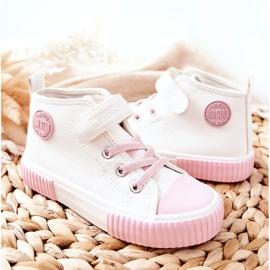 Hohe Sneakers für Kinder mit Klettverschluss Big Star II374014 Weiß rosa 6