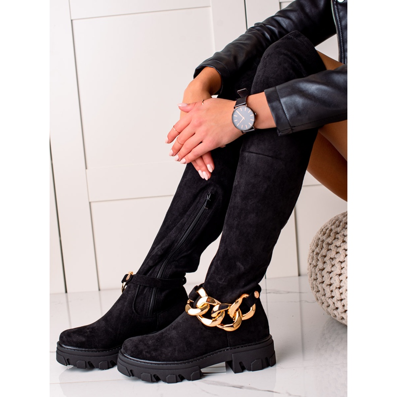 Seastar Hohe Wildlederstiefel mit Ornament schwarz 1