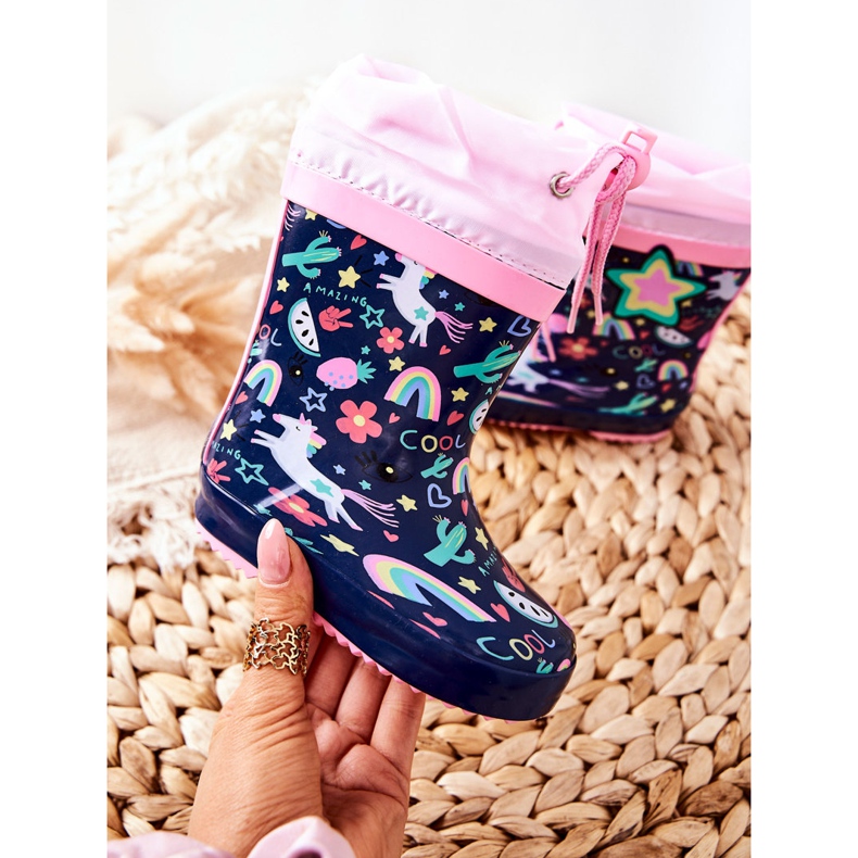 Kinder-Gummigaloschen Navy Blue Unicorn Aleman navy blau rosa 1