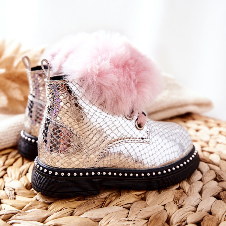 PA1 Warme Kinderstiefel mit Fell Silber Rosea rosa 2