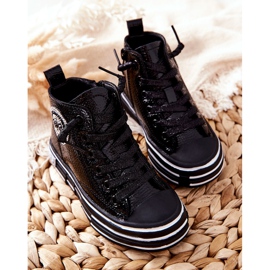 PA1 Hoch lackierte Sneakers für Kinder mit Reißverschluss Schwarz Evia 1