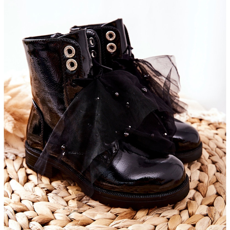 S.Barski Kinder Schwarz Warm Lackierte Stiefel Semissa 1