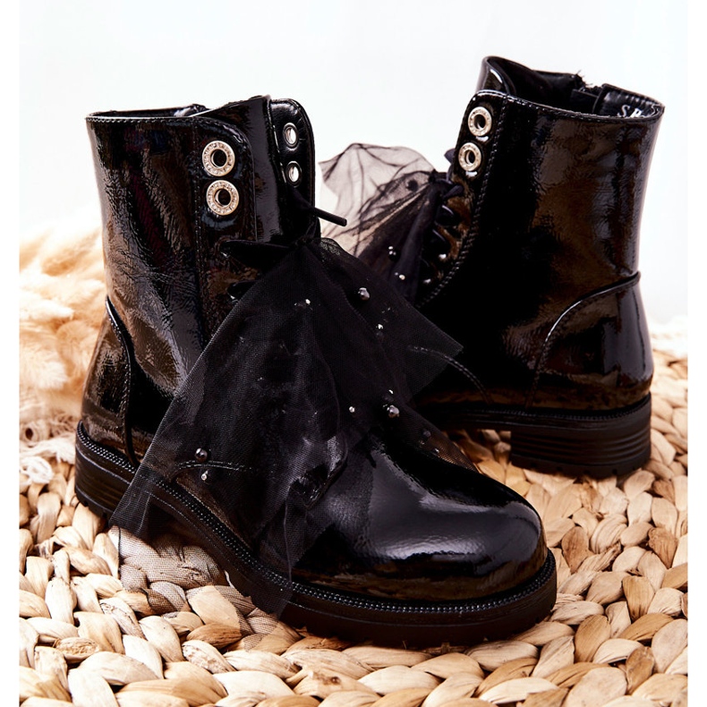 S.Barski Kinder Schwarz Warm Lackierte Stiefel Semissa 2