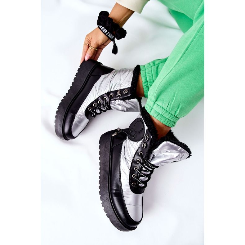 S.Barski Warme Kennilis Schneestiefel in Silber für Damen schwarz 1
