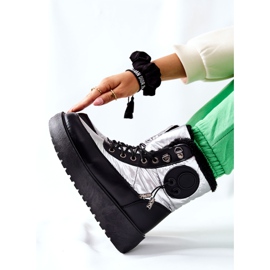 S.Barski Warme Kennilis Schneestiefel in Silber für Damen schwarz silber- 2