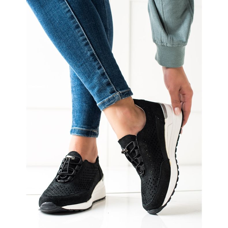 Sneakers aus Leder mit VINCEZA Glitzer schwarz 1