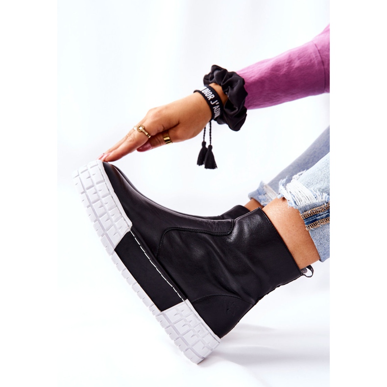 Maciejka Lederstiefel auf der Plattform Schwarz 05216-01 2