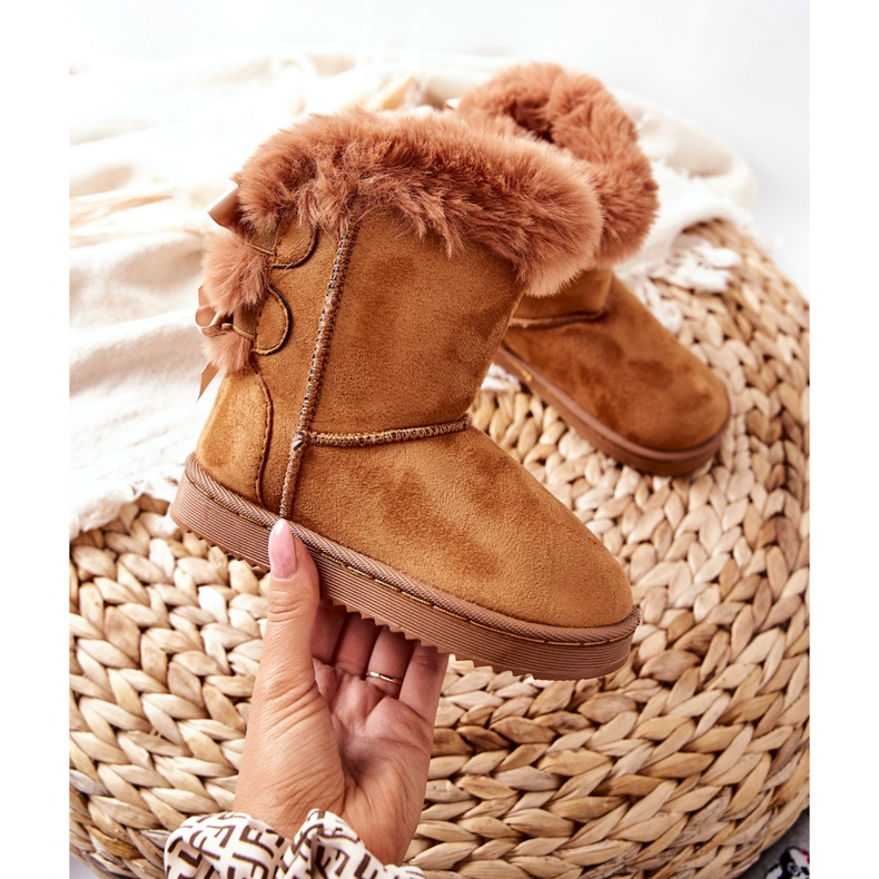 FR1 Warme Kinderstiefel mit Schleifen Khaki Funky Schneestiefel braun 2