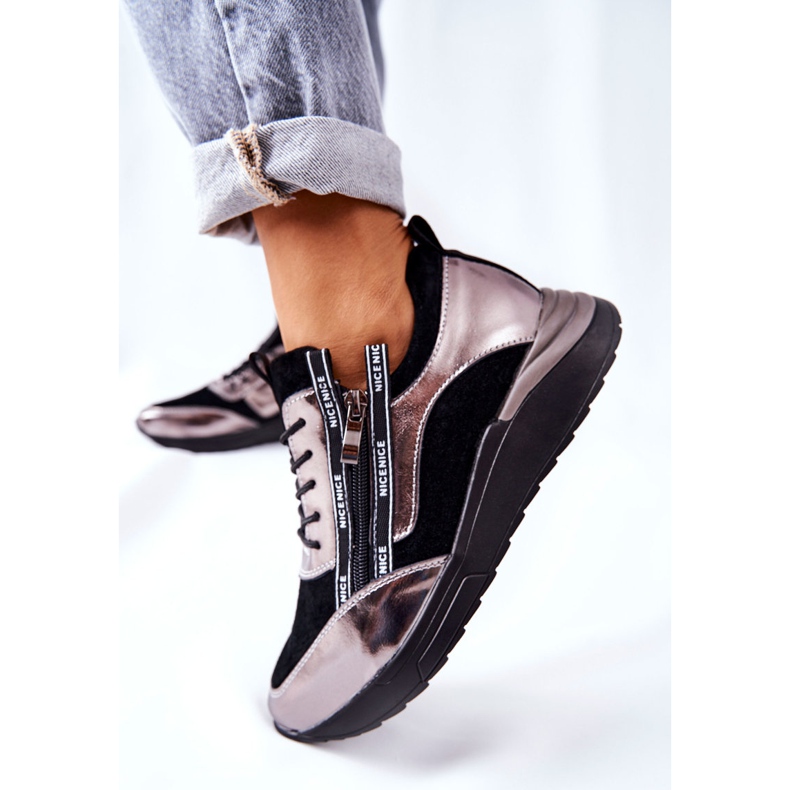 POTOCKI Leder Sportschuhe Sneakers Schwarz Silber Minor silber- 1