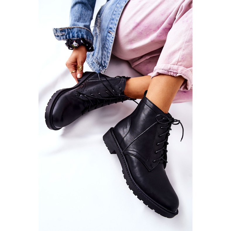 PH1 Klassische schwarze Lederstiefel mit Schnürung Melome 1