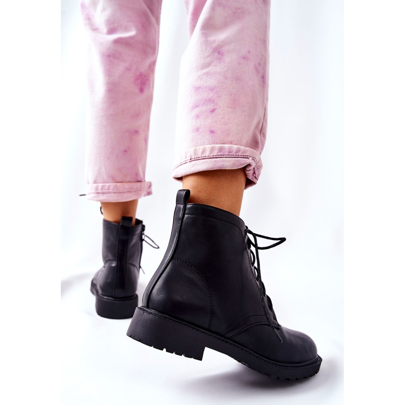 PH1 Klassische schwarze Lederstiefel mit Schnürung Melome 2