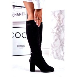 S.Barski Damenstiefel mit Absatz Wildleder Schwarz Many Times 4