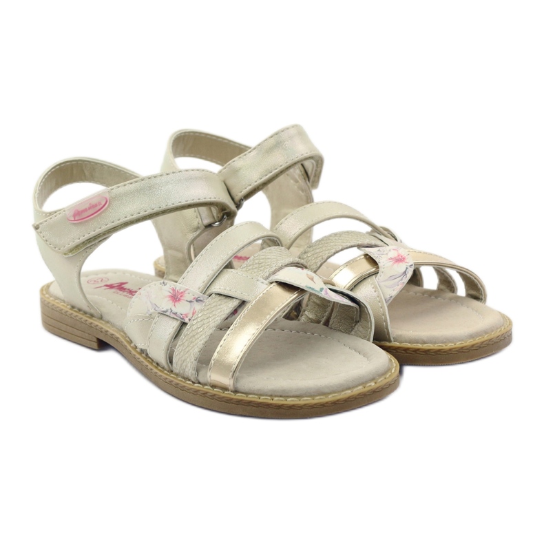 American Club Amerikanische Sandalen Gladiatori Beige Golden 4
