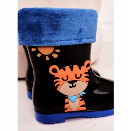 Schwarze warme Regenstiefel für Kinder mit einem Tiger blau orange 1