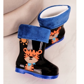 Schwarze warme Regenstiefel für Kinder mit einem Tiger blau orange 4