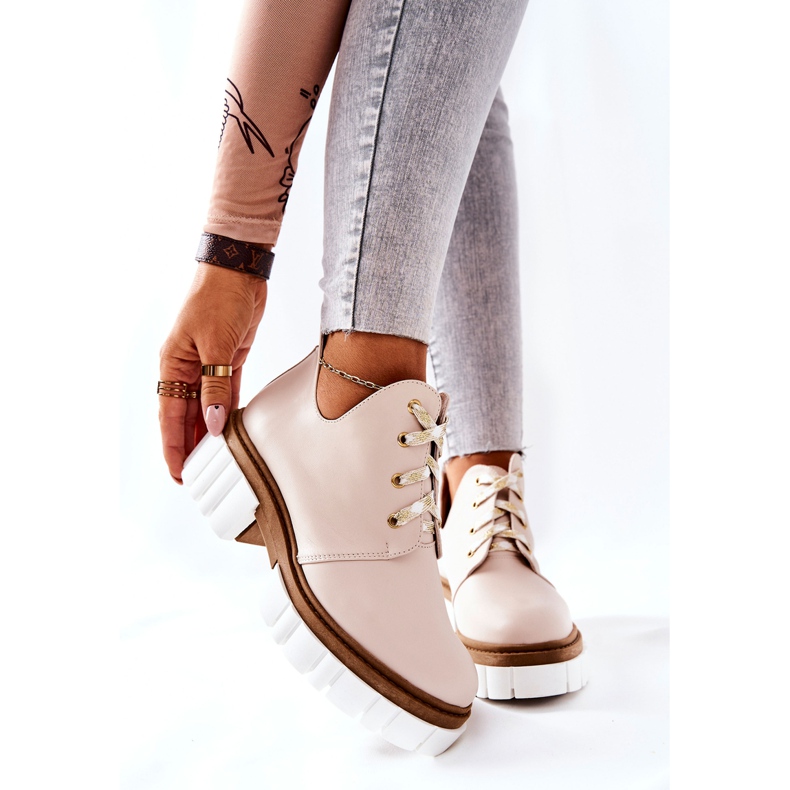 PA2 Lederstiefel mit Ausschnitt Beige Kaxo 2