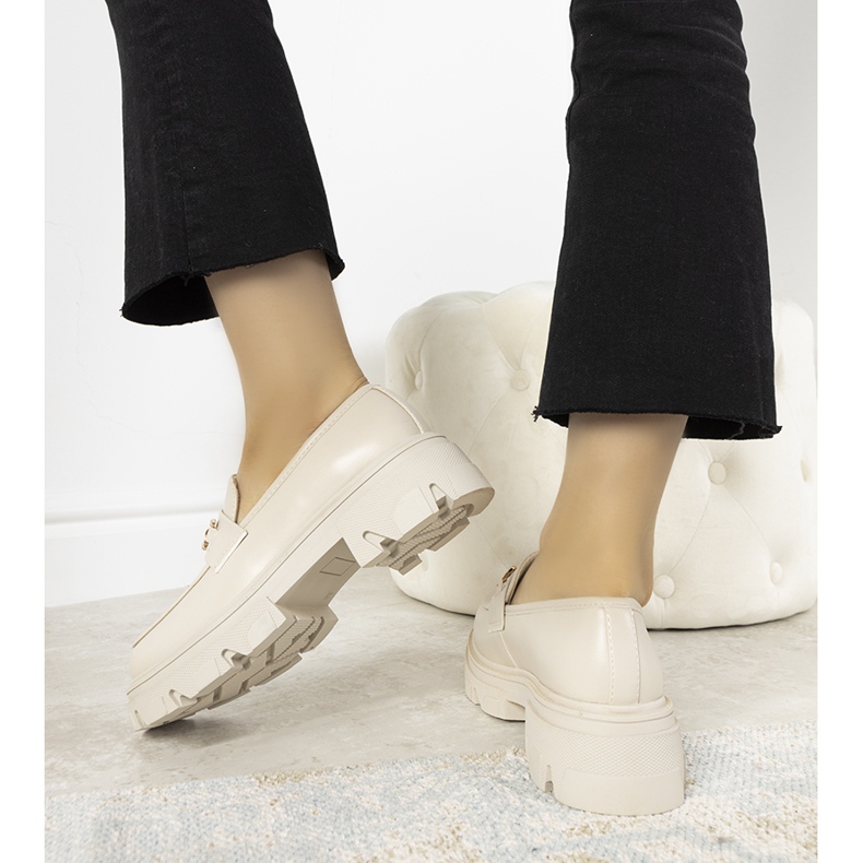 Beige Mokassins mit hoher Anouk-Sohle golden 1