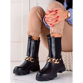 Sweet Shoes Hohe schwarze Stiefel mit Kette 1