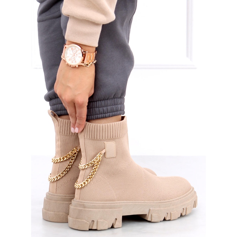 Sock Boots mit Kette JX81P Khaki beige 2