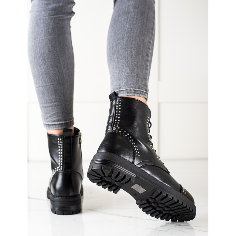 Super Me Klassische Stiefel Trapper aus Öko-Leder schwarz 1