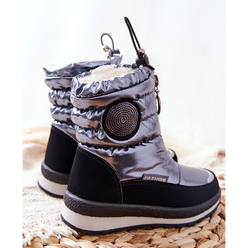 PE1 Warme Schneestiefel aus hoher Wolle Grau Lucia schwarz silber- 1