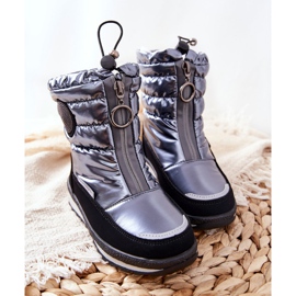 PE1 Warme Schneestiefel aus hoher Wolle Grau Lucia schwarz silber- 2