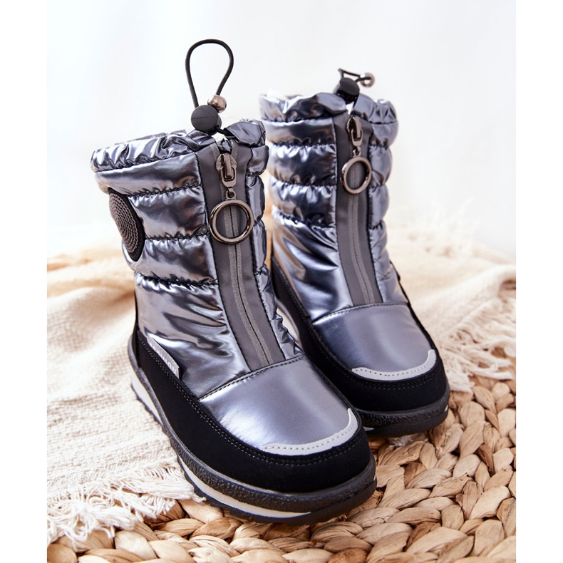 PE1 Warme Schneestiefel aus hoher Wolle Grau Lucia schwarz silber- 2