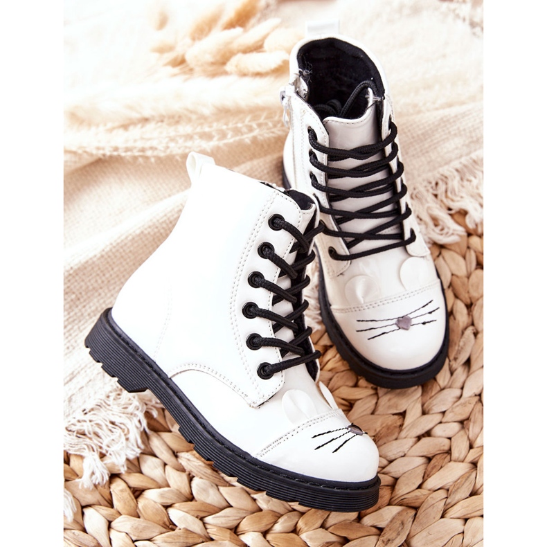 Warme Stiefel Arbeiter am Reißverschluss White Mousie weiß 1