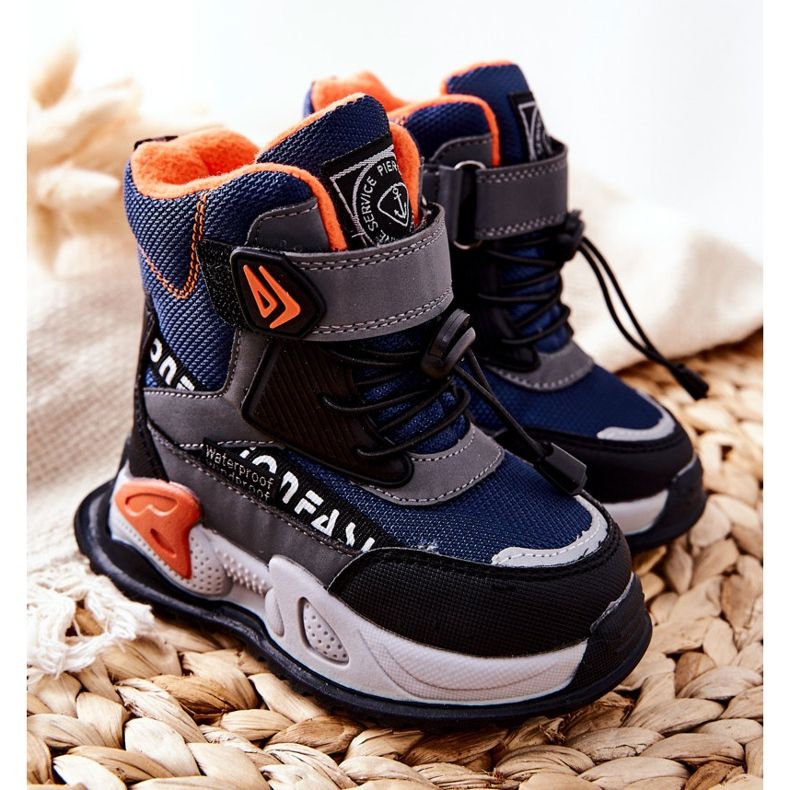 PJ2 Warme Stiefel mit Klettverschluss Marineblau-Grau Darel schwarz orange 1