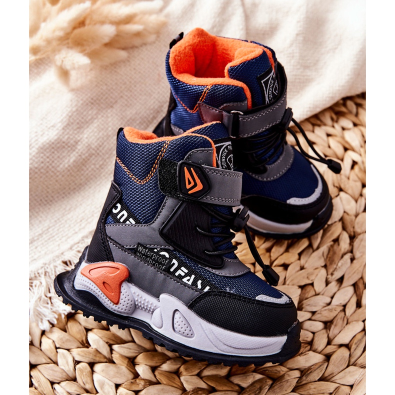 PJ2 Warme Stiefel mit Klettverschluss Marineblau-Grau Darel schwarz orange 2