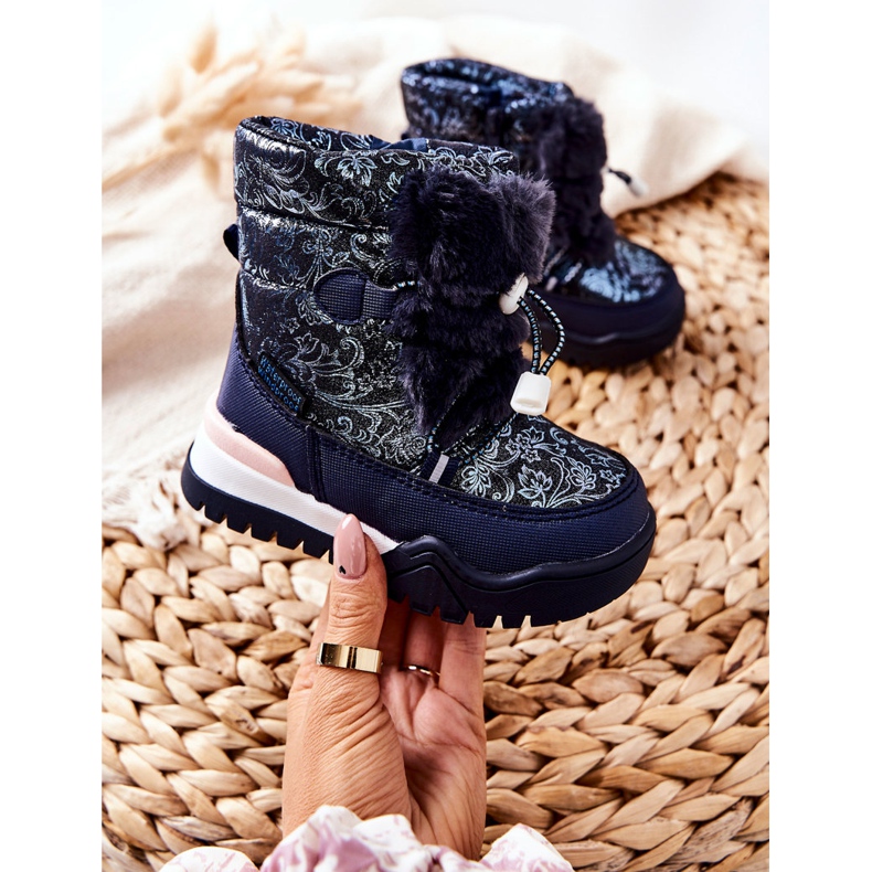 PJ2 Warme Kinder-Schneestiefel mit Fell Marineblau Dessa weiß 2