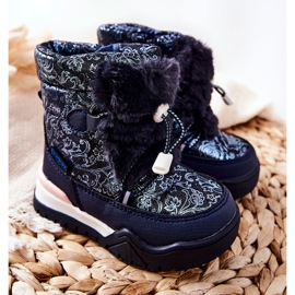 PJ2 Warme Kinder-Schneestiefel mit Fell Marineblau Dessa weiß 1