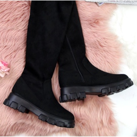 Schwarze Stiefel auf der Plattform Navy Dot W WOL12 2