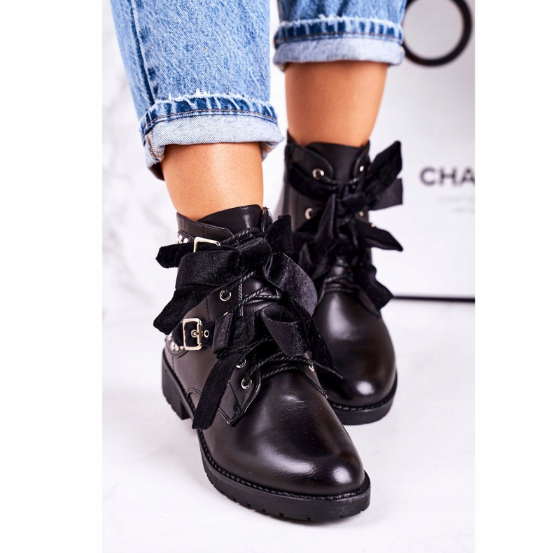 SEA Warme Damenstiefel mit Schnallen und Band Schwarz Special 2