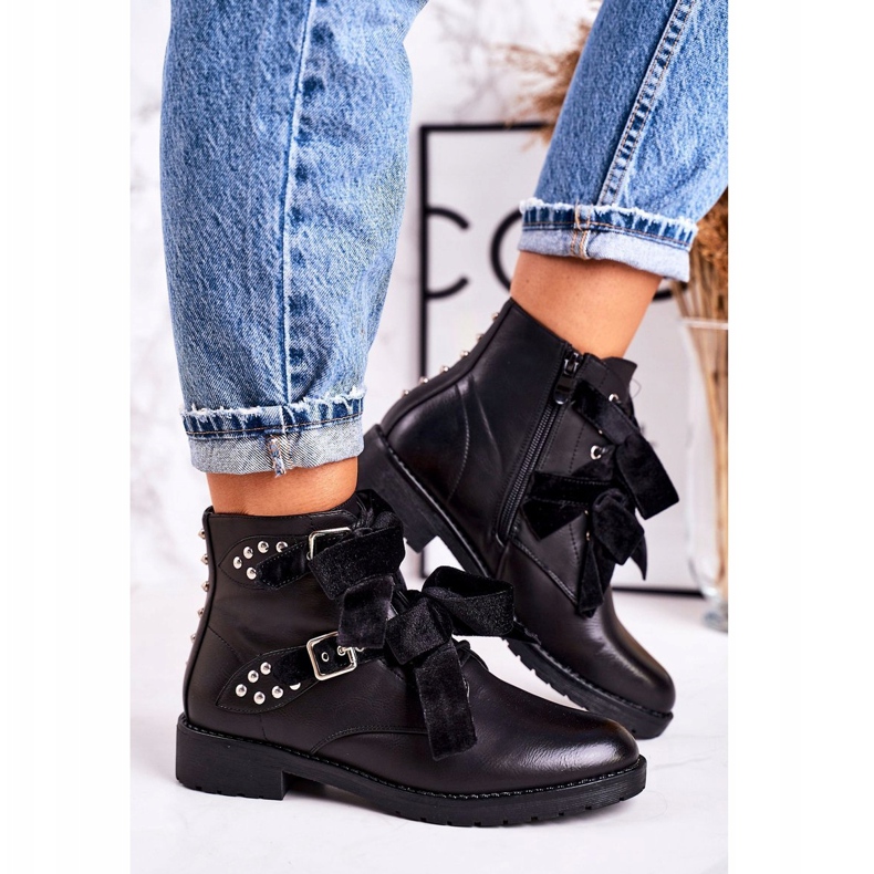 SEA Warme Damenstiefel mit Schnallen und Band Schwarz Special 4