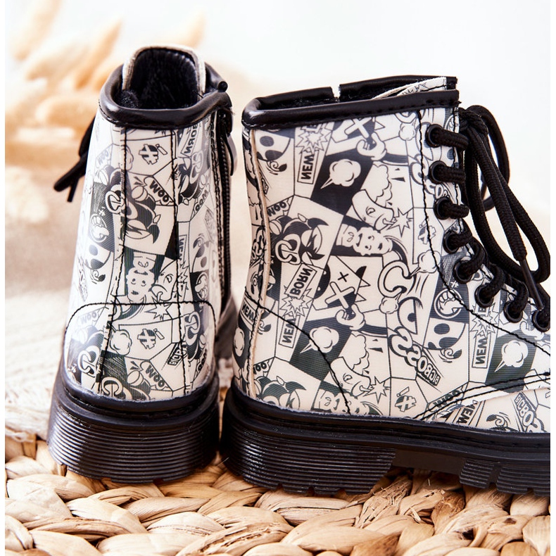 FR1 Schwarz-weiße Dexie Warme Stiefel für Kinder mit Reißverschluss 2