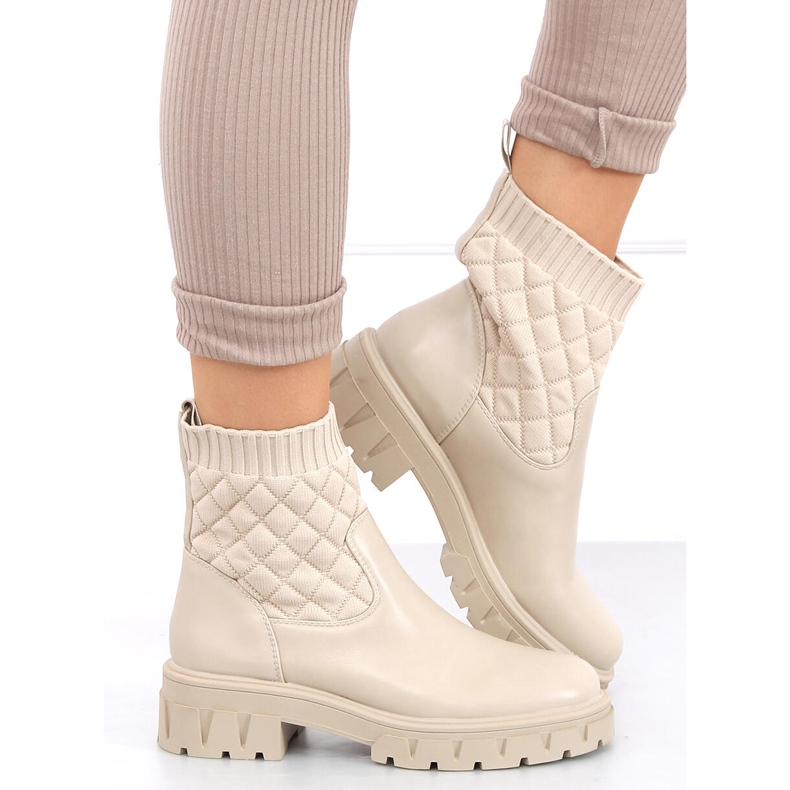 Stiefel mit gestepptem Obermaterial Elin Beige 2