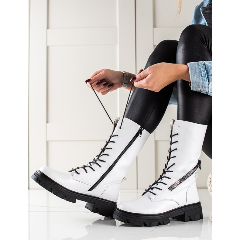 Stiefel mit dekorativem Reißverschluss von Sergio Leone weiß 2