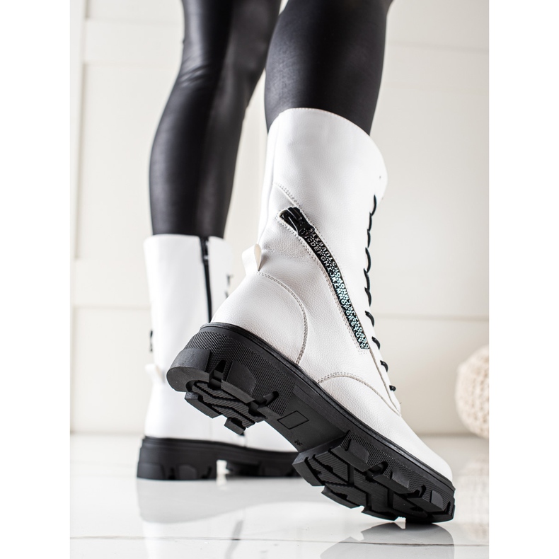 Stiefel mit dekorativem Reißverschluss von Sergio Leone weiß 1