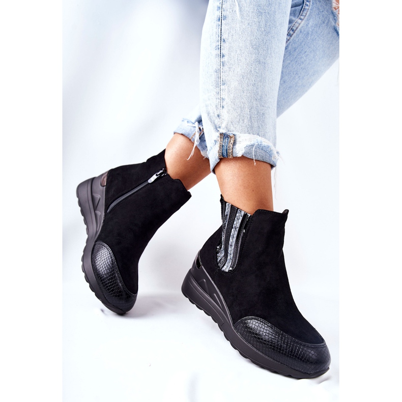 PE1 Schwarze Manakel Wildleder Keilstiefel 2