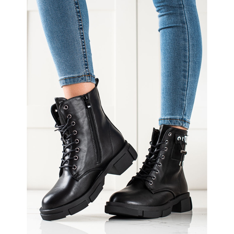 Goodin Schwarze Schnürtaschen mit Ornament 2