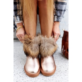 HAN Damen Schneestiefel aus Leder mit Fell Champagner Schneefuchs rosa 2