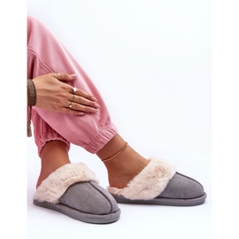Damen Hausschuhe Hausschuhe mit Fell Grau Pinky 5