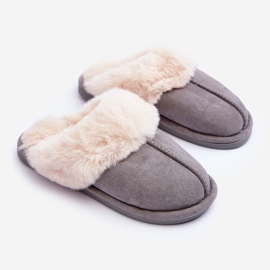Damen Hausschuhe Hausschuhe mit Fell Grau Pinky 1