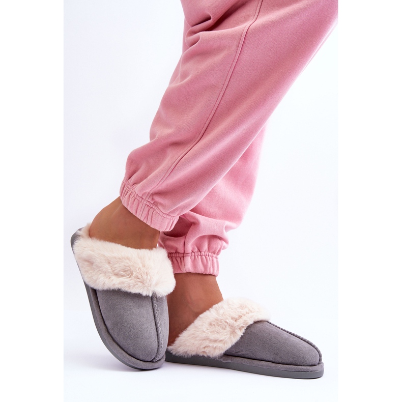 Damen Hausschuhe Hausschuhe mit Fell Grau Pinky 2