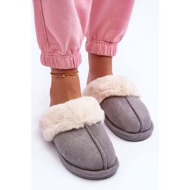 Damen Hausschuhe Hausschuhe mit Fell Grau Pinky 3